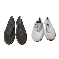 Classic lace up Pakistan made black / white capless Plimsolls / Grey rubber sole