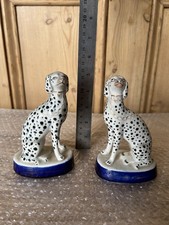 Pair Staffordshire Dalmatian Dog Figures on Blue Base