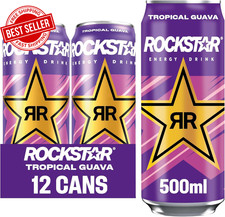 Rockstar Energy Drink Caffeinated Taurine Tropical Guava 500ml 12 Pack
