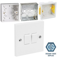 Double Light Switch 2 Gang 10 Amp White & Pattress, Dry Lining or Metal Back Box