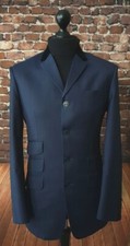 Mod Suit Navy Fabric Black Velvet Collar Suit 4 Button Slim Fitting Suit 1960's