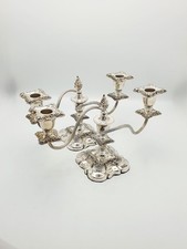 Excellent Pair of Antique Silver-Plated Rococo Revival Low Candelabra – c1920