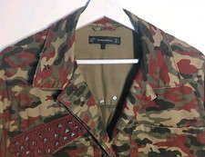 ZARA Trafaluc Combat Camo Jacket EUR S Red Patches Studs Grunge Streetwear Punk