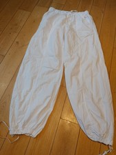 Zara Women White High Rise Cotton Pants Wide Leg Drawstring Size XSmall