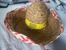 Chiquitos Mexican Sombrero Beige Yellow Ribbon Red Pattern Halloween Day of Dead