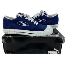 Vintage Puma 341550 02 White Navy Blue Trainers Lace Up Men's Shoes Used | UK 7