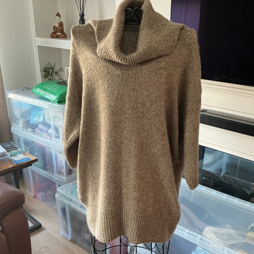 Women brown cowl neck knit - brown,
