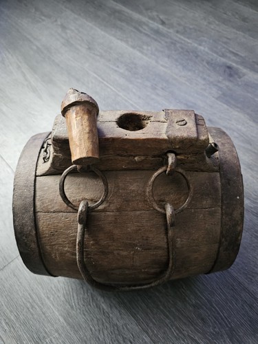 Antique oak water cider barrel - water,