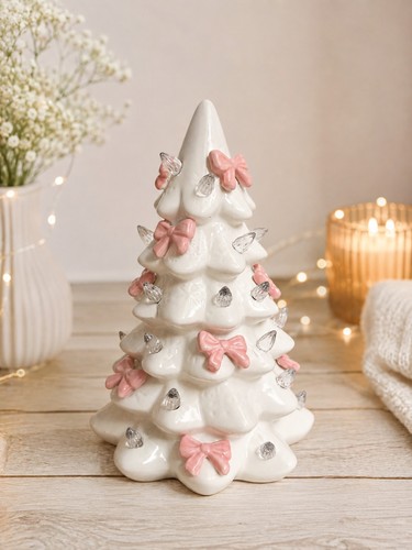 Pink bow white ceramic led - white,