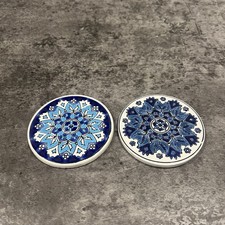 Vintage Nassos Keramik Ceramic Art Tile Hand Made Pair Of Coasters