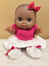 Black Berenguer Doll (preloved), New Pink Outfit , Fabric Bow  & Adoption Cert