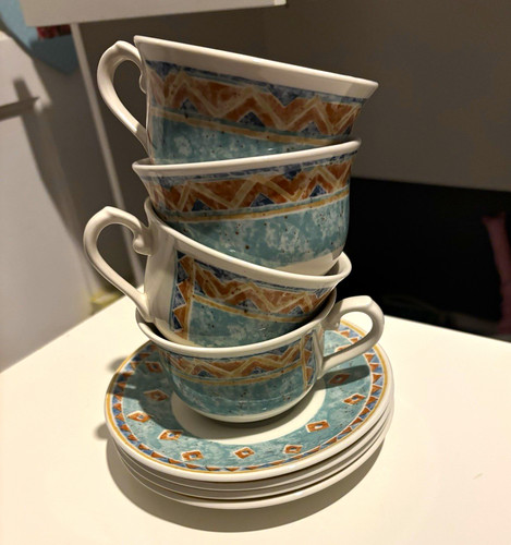 Blue white brown geometric tea - brown,