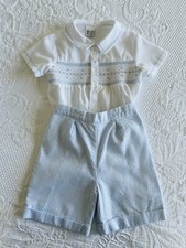Sarah Louise Boys Blue Smocked Set Age 12 Months