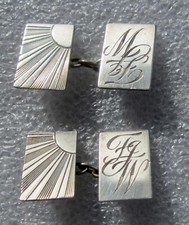 Antique Art Deco Sun Burst Sun Ray Sterling Silver Cufflinks - FGW