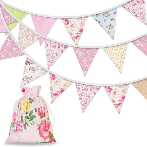 Floral fabric bunting flags - 24,
