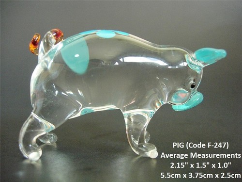 Glass pig turquoise - pig, floral