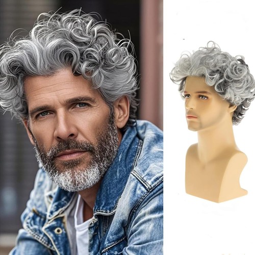 Short culry grey - grey, wig