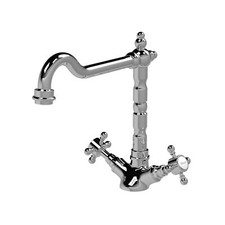Nuie French Mono Kitchen Sink Mixer Tap Swivel Spout Dual Handle - Chrome