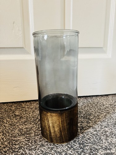 Glass vase with wooden base - vase,
