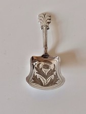 Antique Victorian Silver Caddy Spoon Hilliard & Thomason 1856 Scottish Thistle