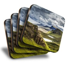 Set of 4 Square Coasters - Scotland Highland Mountains Scottish  #16385