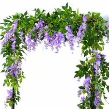 2Pcs Artificial Wisteria Vine 7FT Garland Plant Foliage Trailing Flowers Outdoor