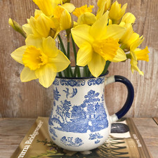 Vintage Large Blue & White Willow Pattern Enamel Ware Kitchen Pitcher Jug 15.5cm