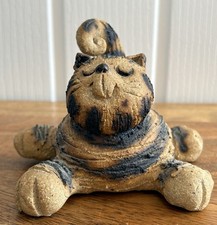 Vintage Hand Made Studio Heavy Stoneware Art Pottery Fat Cat Figure Sculpture