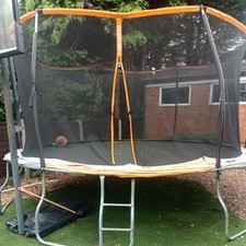 Kids 12ft Sportspower Trampoline In Black/orange With enclosure