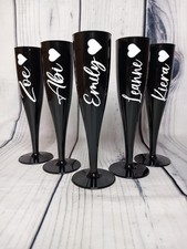 Personalised Black Champagne Prosecco Flutes Wedding Bridesmaid Birthday Plastic