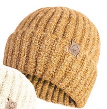 Womens Winter Beanie Hat Ladies SUPERSOFT Rib Knitted Beenie Hat with WOOL