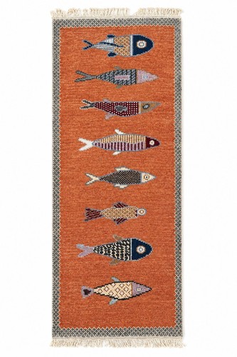 Hand knotted wool fish - knotted, rug
