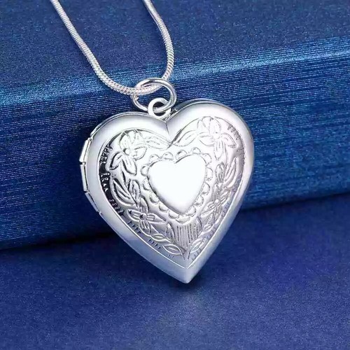 Double heart photo locket open - double,