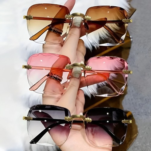 3pcs square rimless sunglasses - square,