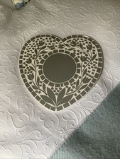 Floral  White Mosaic Wall Mirror 30 Cm Heart Shaped Handmade in Bali