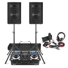 Home DJ Setup 12" PA Speakers, CD Mixer with Stands, Microphone and Headphones