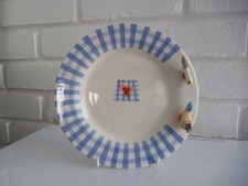 Tea Plate 8" Blue & Cream Gingham & 3D Chickens Marks & Spencer