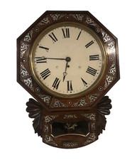 ANTIQUE MAHOGANY DROP DIAL FUSEE WALL CLOCK CIRCA 1860'S MOTHER OF PEARL INLAID