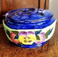 BEAUTIFUL ART DECO RINGTONS MALING POTTERY BOWL/FLOWER FROG, VIOLA PANSY DESIGN