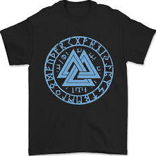Valknut Circle With Viking Text Blue Print Mens T-Shirt 100% Cotton