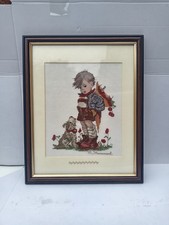 Vintage M J Hummell Framed Handmade Tapestry Cross Stitch (b)