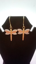 9 ct Gold Tri-Colour Dragonfly Drop Earrings.