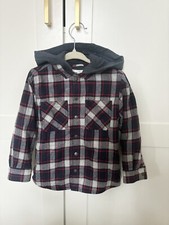 Boys Plaid Shacket Hooded Navy