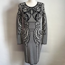 Temperley London Dress Size Large Black White Jacquard Knit Patterned Statement