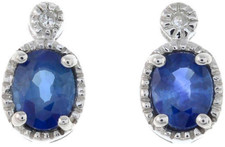 9ct  white gold sapphire diamond stud earrings oval  UK hallmarked boxed