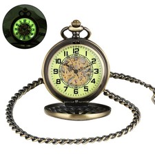 Luxury Classic Mechanical Black Steampunk Skeleton Pocket Watch with Chain