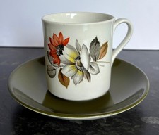 VINTAGE Myott Montego cup & saucer orange & green flower 1960s mid Century