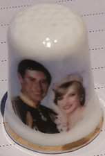 Unusual Vintage Old Fine Bone China Thimble English Royals Charles Diana Wedding