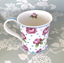 DUNOON Rosebuds Fine Bone China Mug by Caroline Bessey Pink/Pale Blue/White VGC