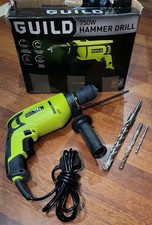 Guild 750W Corded Power Hammer Drill Green Working With Handle + 3 Bit Set